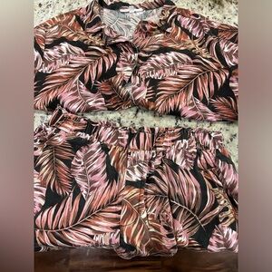 Tropical Leaf Print Two-Piece Set